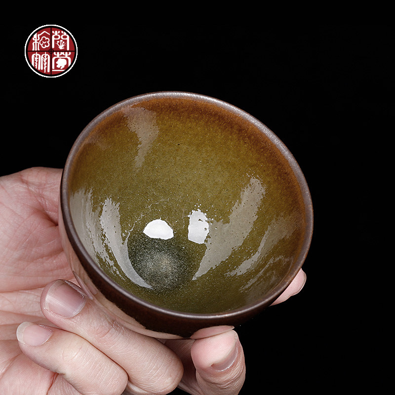 建阳建盏杯正品龙窑柴烧玉子敛口盏纯手工原矿釉铁胎主人杯男茶杯