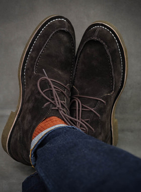 枯骨复古翻毛牛皮沙漠靴子外翻缝制 Chukka Boot 007邦德同款男鞋