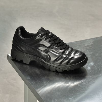 枯骨秋冬保暖头层牛皮复古足球鞋爆改户外运动休闲鞋通勤黑色皮鞋