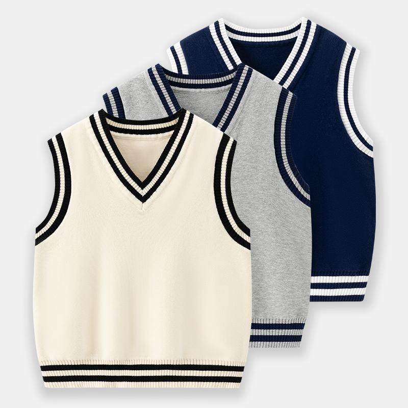 男童马甲针织衫春秋季新款男女童毛衣V领背心双层线衣中大童坎肩