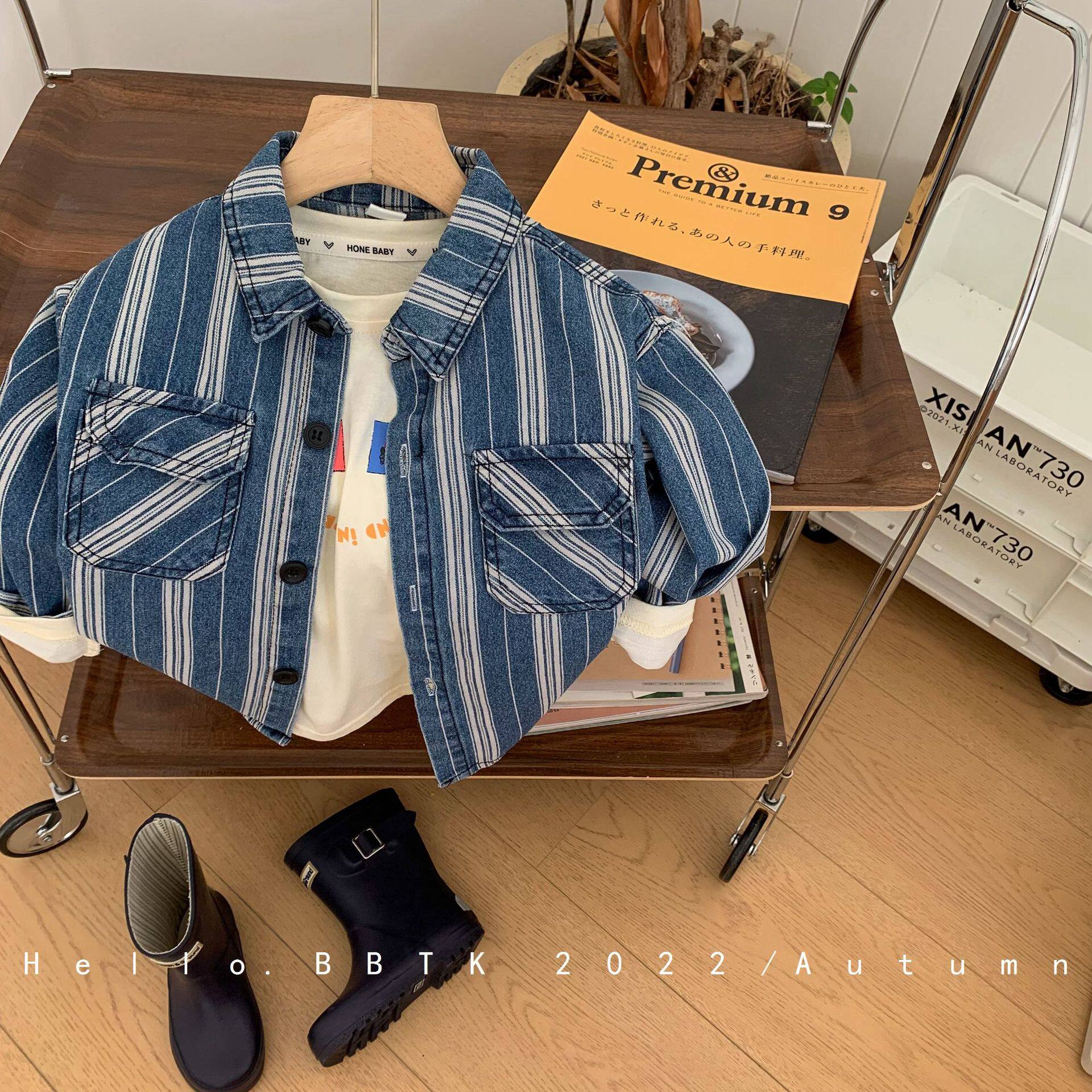 儿童牛仔外套2026春季韩版时髦男女童纯棉条纹宝宝潮范酷衬衫上衣