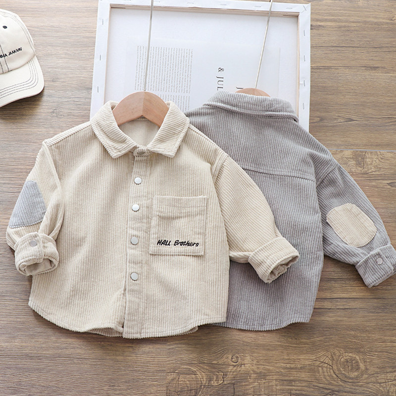 童装加绒长袖衬衫秋冬加厚保暖儿童灯芯绒纯色休闲冬装上衣外套潮