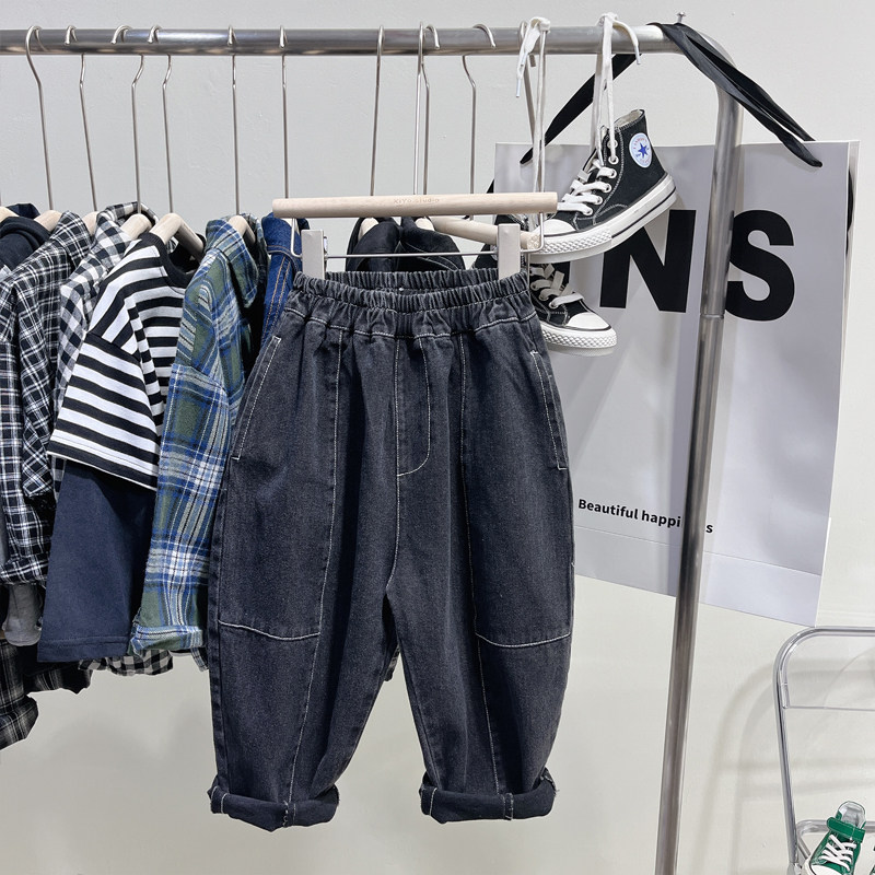 男童牛仔裤春秋款潮酷帅气裤子百搭2026新款儿童炸街宽松长裤蓝色