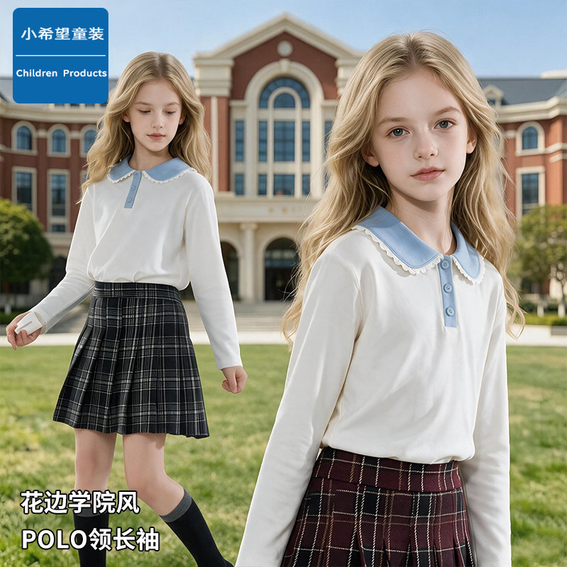 女童春秋季新款长袖T恤POLO衫