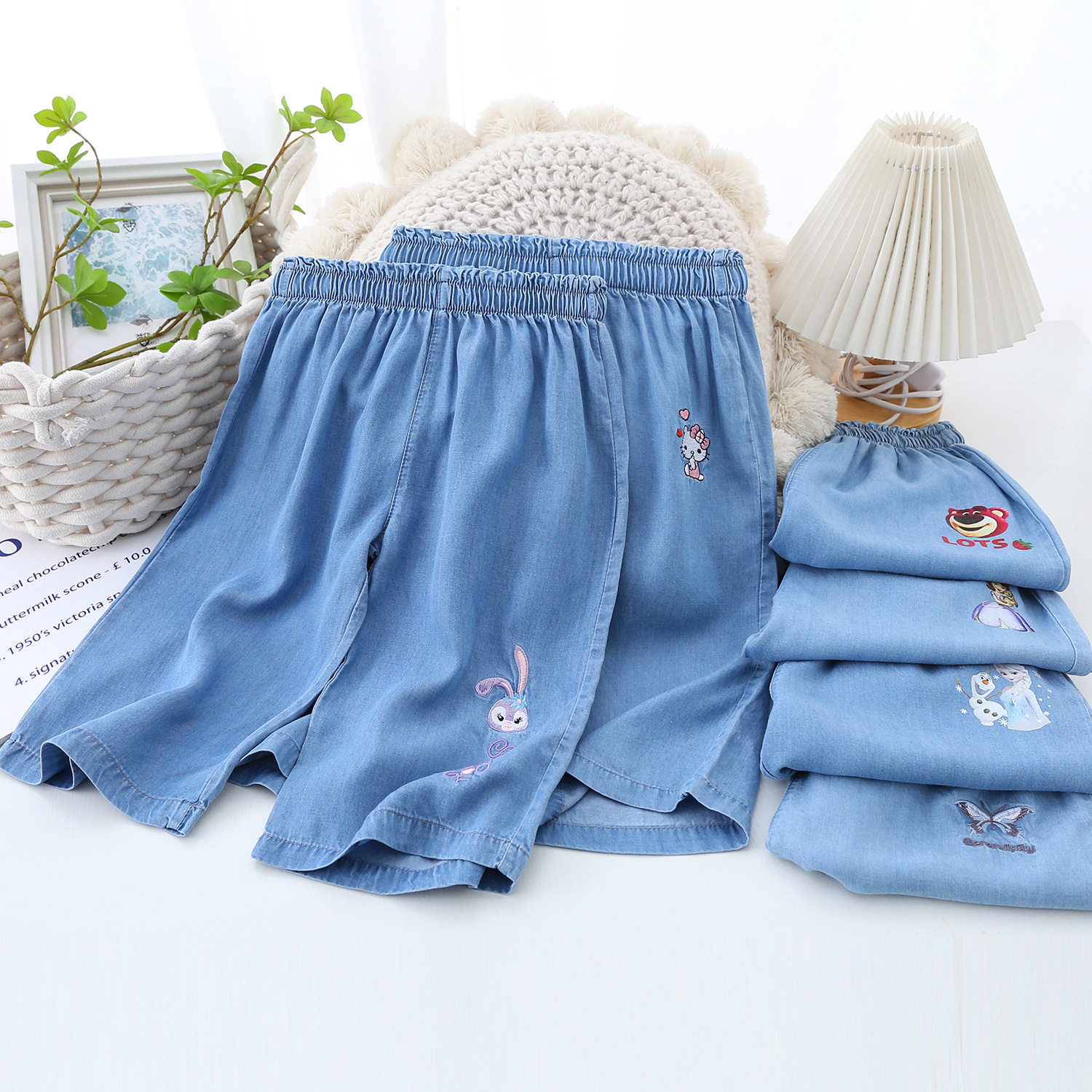 儿童天丝牛仔九分裤女童宽松薄款防蚊裤26夏中小童女孩洋气阔腿裤