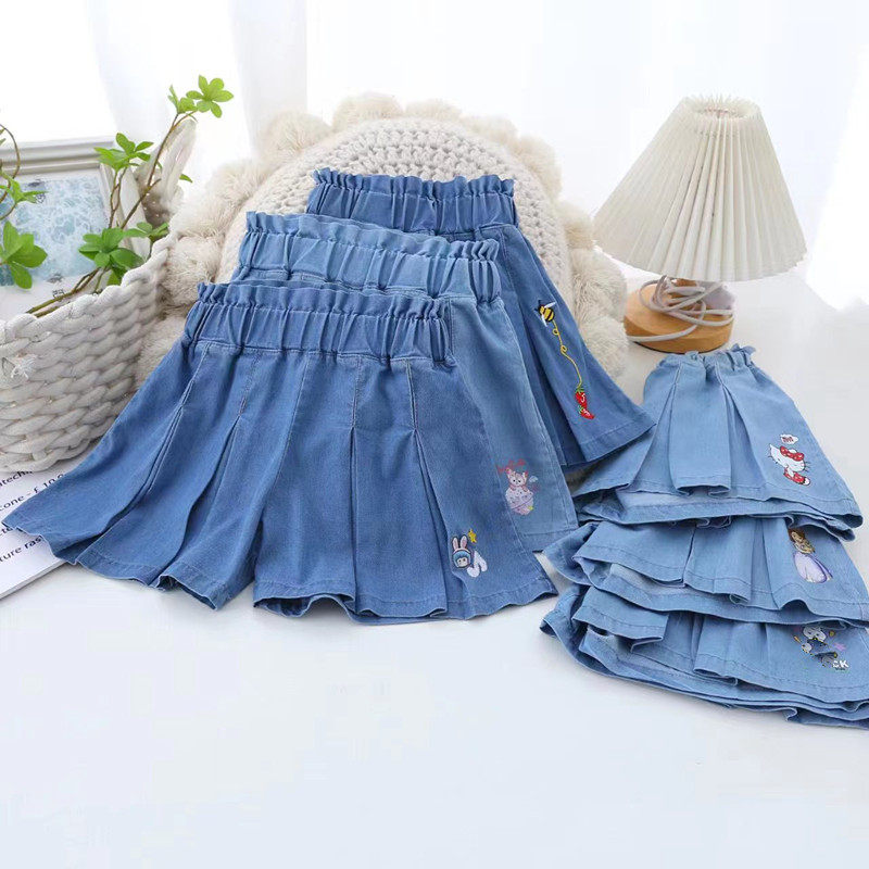 2025儿童天丝牛仔女童半身裙百褶裙夏季百搭短裤裙女孩休闲裙子潮