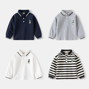 儿童长袖T恤2026春款新款男童纯棉POLO衫帅气打底衫翻领上衣潮款