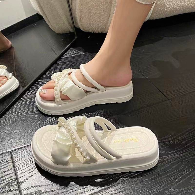 韩版仙女风时尚珍珠防滑海边凉鞋