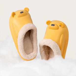儿童棉拖鞋男童女童室内防水防滑家居PU皮棉拖毛拖鞋宝宝拖鞋秋冬
