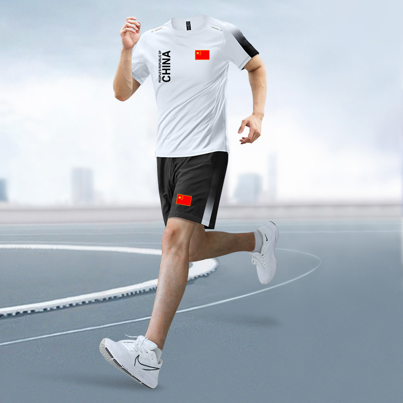 中国国家队晨跑训练运动套装男女夏季速干t恤紧身衣裤健身服定制