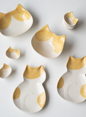 半村 日式手绘猫咪 小吃碟子 高颜值餐具 釉下彩碗 蘸料碟调味碟