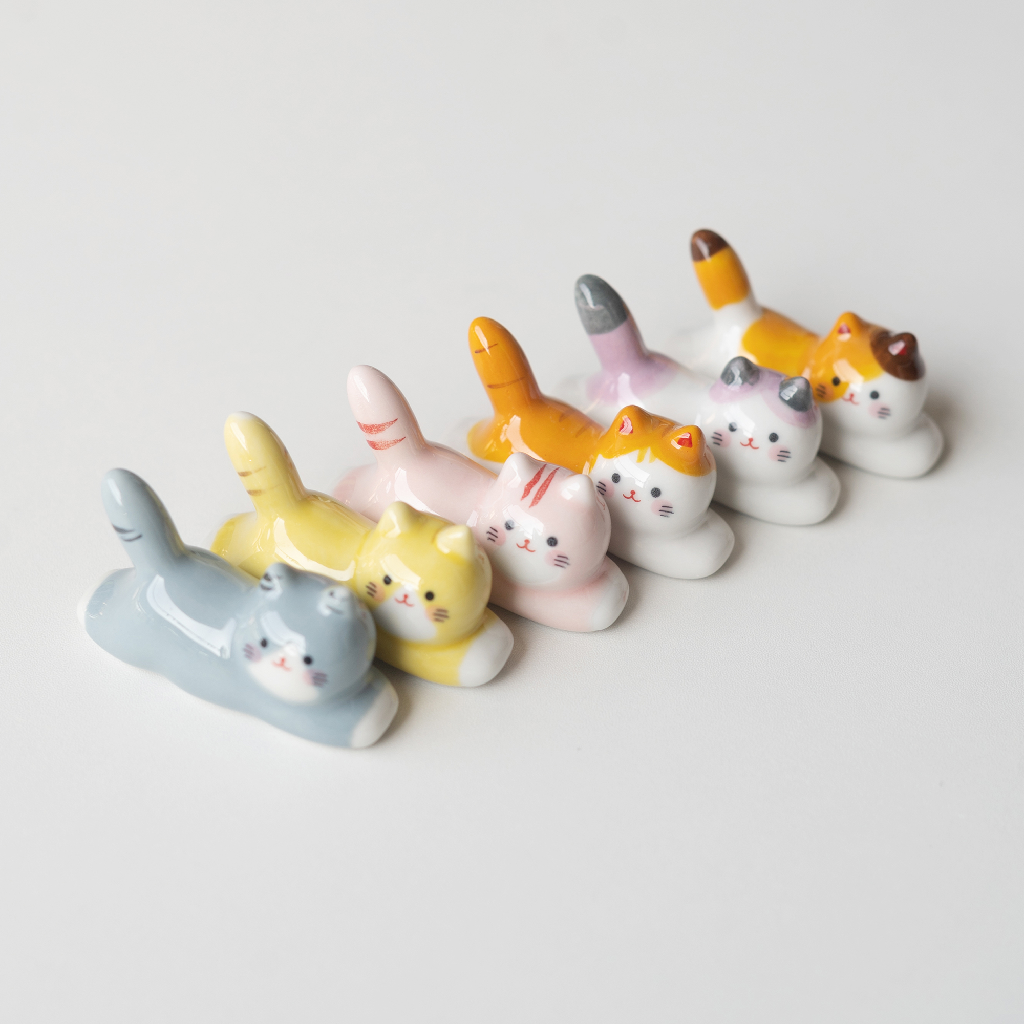 半村 日式手绘猫咪筷架 zakka陶瓷筷子架 可爱小猫筷枕筷子托摆件