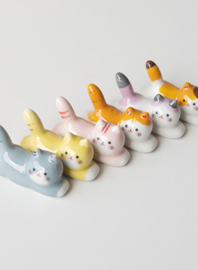 半村 日式手绘猫咪筷架 zakka陶瓷筷子架 可爱小猫筷枕筷子托摆件