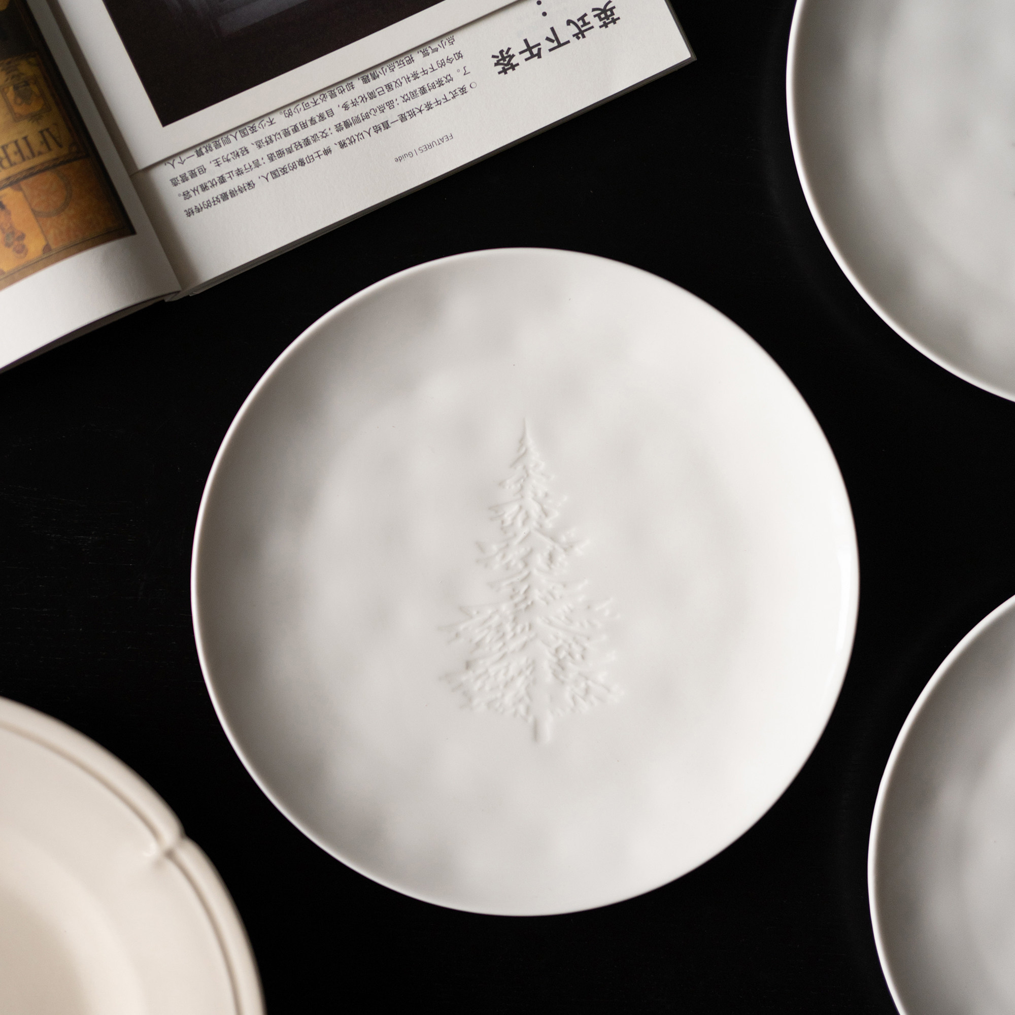 半村 外贸原单 法式高级感浮雕圣诞树陶瓷盘 陶瓷点心盘西餐盘子