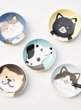 半村 日式可爱猫咪柴犬釉下彩陶瓷小碟子 蘸料碟醋碟酱油碟调味碟
