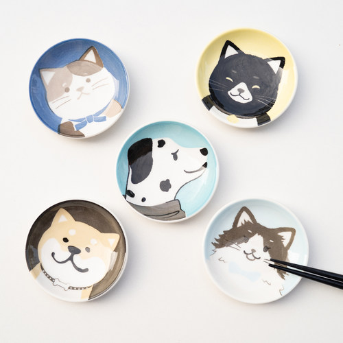 半村 日式可爱猫咪柴犬釉下彩陶瓷小碟子 蘸料碟醋碟酱油碟调味碟