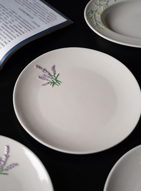 半村 日式森系原单 薰衣草陶瓷高温釉下彩菜盘 平盘椭圆盘 早餐盘