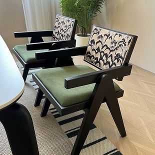 中古实木椅子家用侘寂风昌迪加尔椅子复古扶手椅凳子靠背餐桌椅子