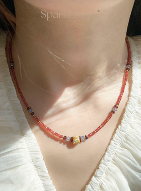 SparkLoops帕帕拉恰 9月生辰石/天然粉橙蓝宝石/项链/锁骨链/颈链