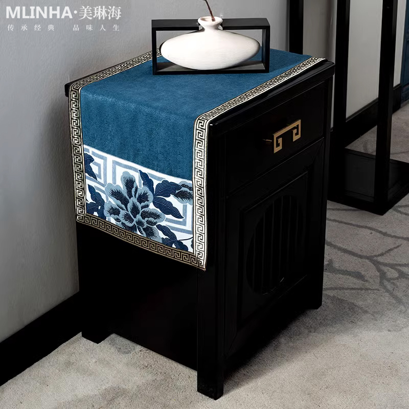 新中式床头柜盖布棉麻防尘罩盖巾