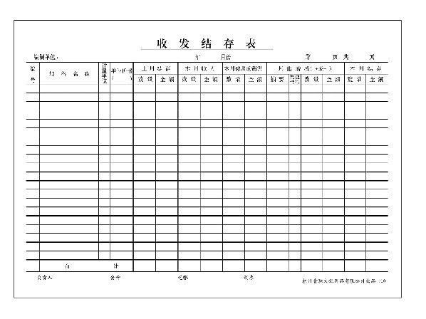 710收发结存表群联表办公用品