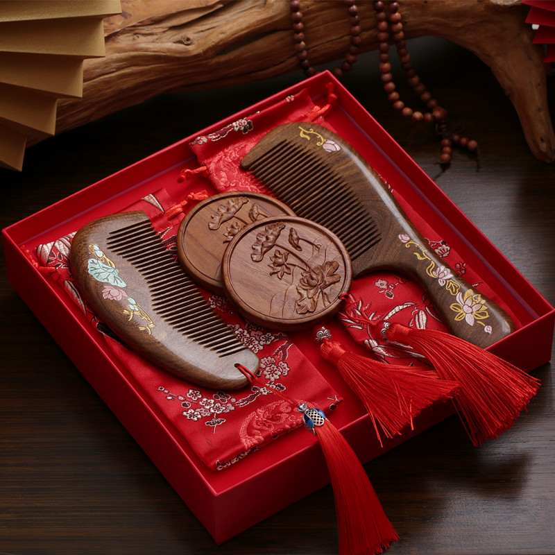 梳子木梳镜套装对梳结婚伴娘礼品送女友妈妈老人实用高档中秋礼物