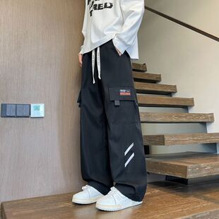 NASA薄款直筒工装裤男士春秋夏季美式复古长裤子多口袋宽松休闲裤