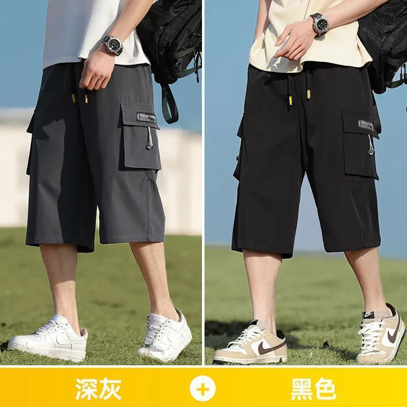 夏季潮流ins冰丝速干多口袋工装裤凉感七分裤运动休闲宽松短裤子