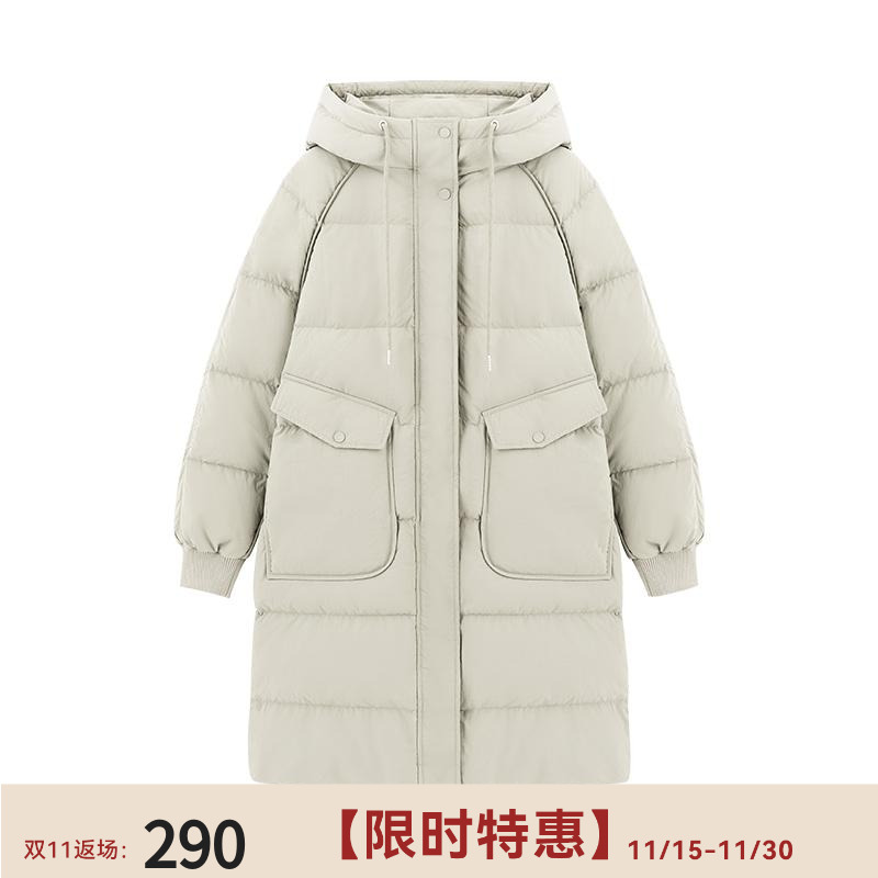 中和休闲商场同款长款连帽羽绒服