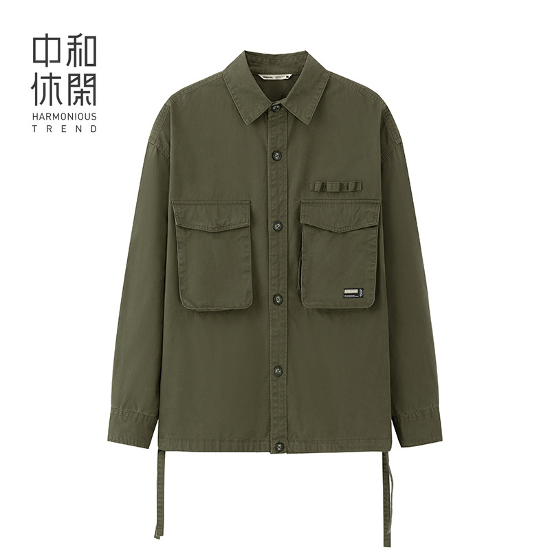 官方大落肩衬衫中和休闲翻领宽松