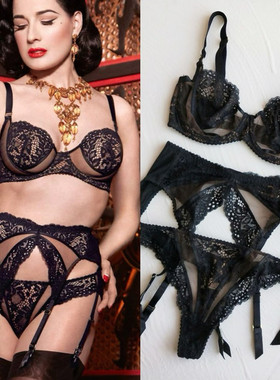 蒂塔Dita Von Teese Fauve 蕾丝性感复古超薄文胸内衣套装吊袜带