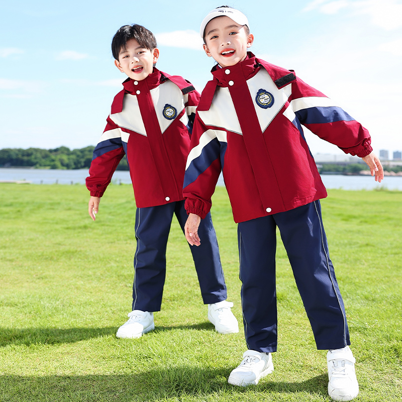 冲锋衣小学生校服三件套红色