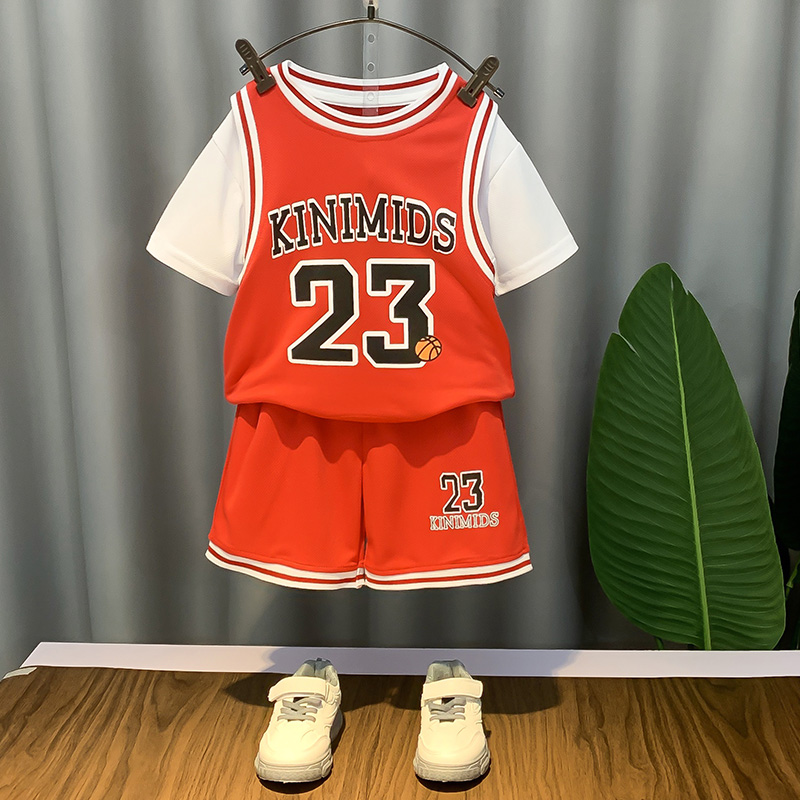 儿童篮球服假两件套装男女童训练服幼儿园表演服小学生休闲运动装
