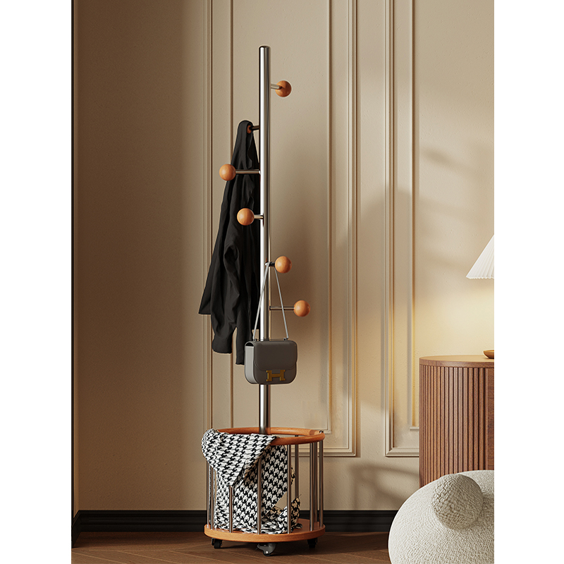 可移动转角衣帽架脏衣篓置物架