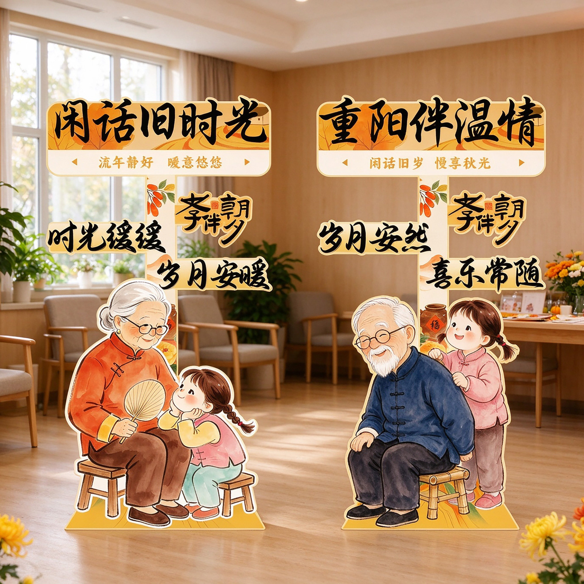 重阳节指引牌装饰迎宾立牌敬老院社区活动布置老人节店铺门口装饰