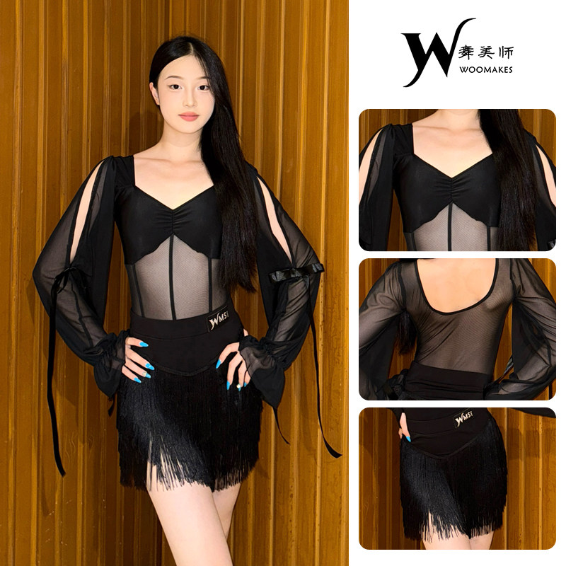 拉丁舞服女成人2026黑色流苏裙