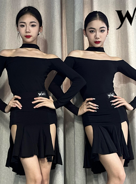 WMS2025拉丁舞服成人女练习服春秋新款一字肩高级舞蹈专业演出服