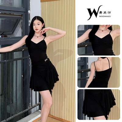 拉丁舞服成人练习服显瘦黑色分体