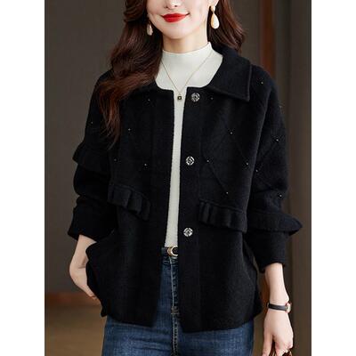 小香风毛呢外套女短款2025春秋新款爆款宽松大码胖mm休闲羊绒上衣