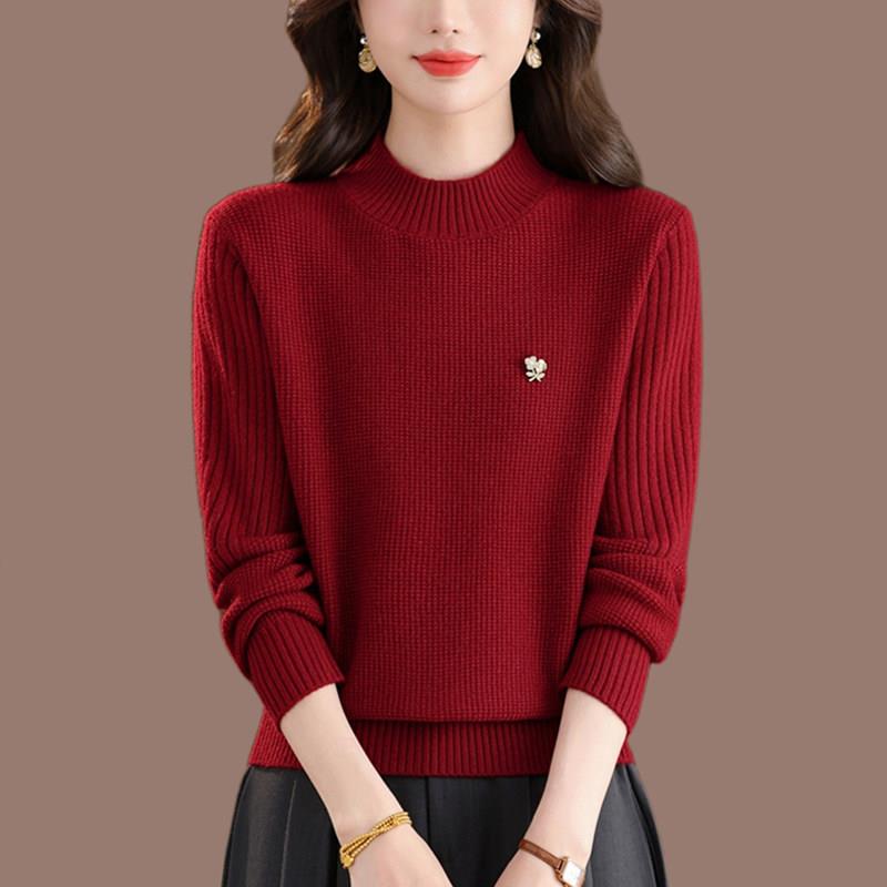 胖mm红色半高领羊毛衫毛衣女款2025新款秋冬季大码打底衫显瘦减龄
