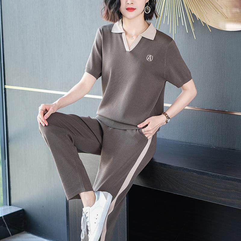 减龄洋气短袖T恤运动套装女休闲时尚夏季新款中老年妈妈装两件套