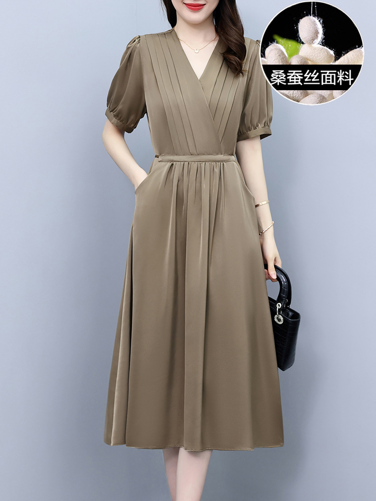 杭州高端重磅真丝连衣裙子女夏季2024年新款高级感宽松桑蚕丝长裙