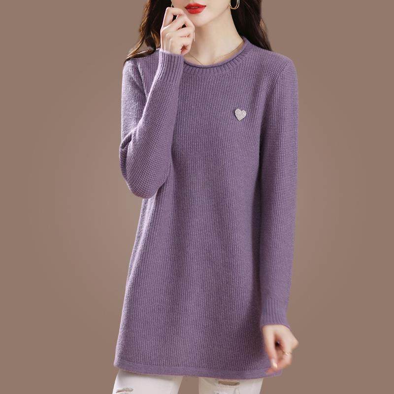 鄂尔多斯市羊毛衫女外穿中长款宽松大码秋装薄毛衣妈妈针织打底衫