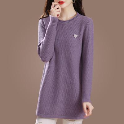 鄂尔多斯市羊毛衫女外穿中长款宽松大码秋装薄毛衣妈妈针织打底衫