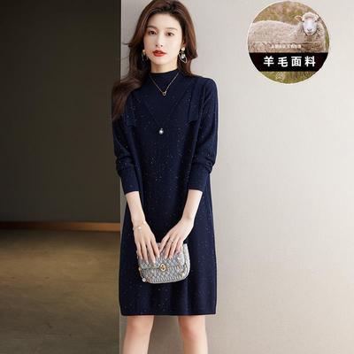 配大衣羊毛连衣裙女秋冬2025新款加厚中长款羊毛针织打底衫毛衣裙
