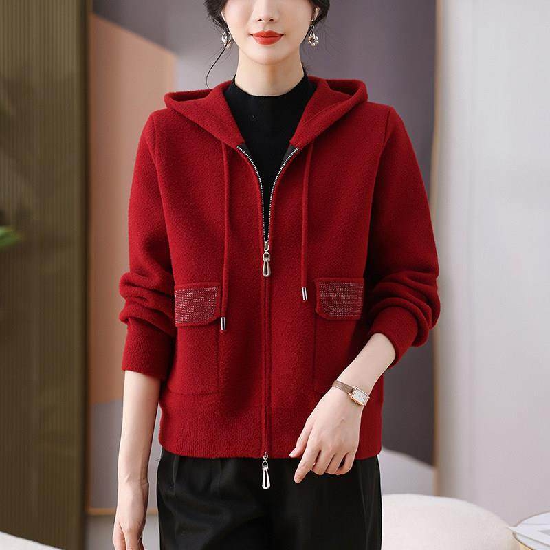 连帽棒球服毛呢短外套女春秋2025年新款宽松加厚拉链羊绒夹克开衫