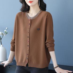 新款 上衣春秋圆领洋气开衫 针织衫 时尚 女 宽松加大码 胖妈妈2025春装