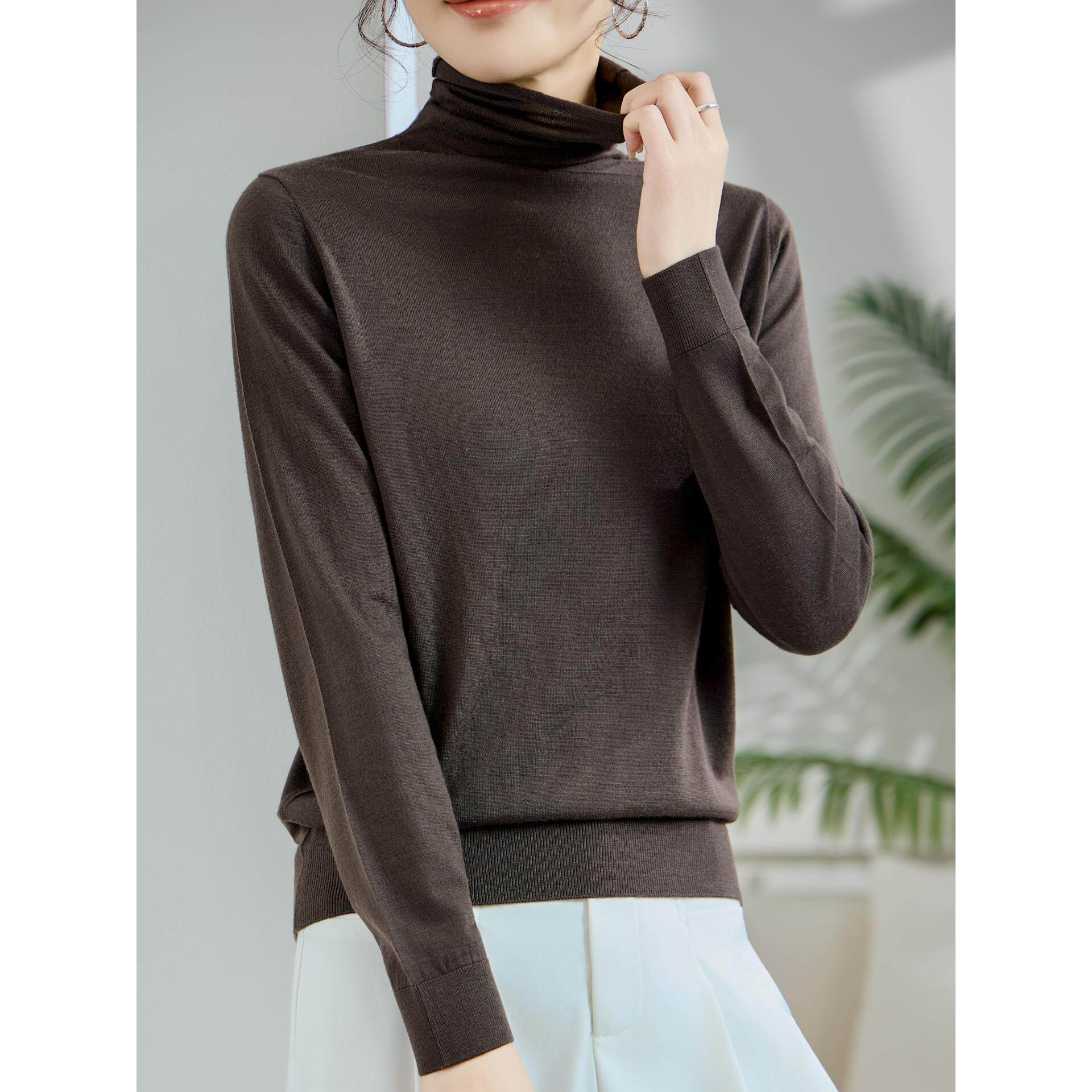 美丽诺精纺超细纯羊毛衫女秋冬2025新款堆堆领内搭针织打底衫毛衣