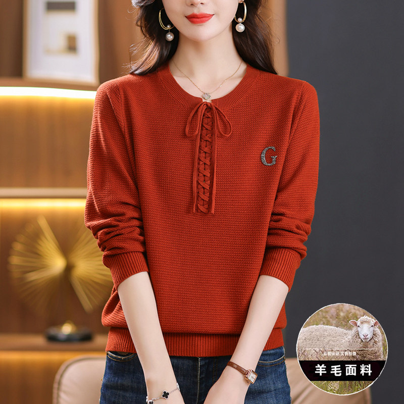 大码女装胖mm蝴蝶结羊毛衫毛衣女春秋季宽松显瘦打底衫2025年新款