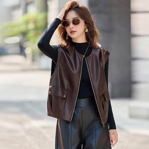 高级感宽松PU皮马甲女2025春秋新款坎肩廓形显瘦无袖背心马夹外套